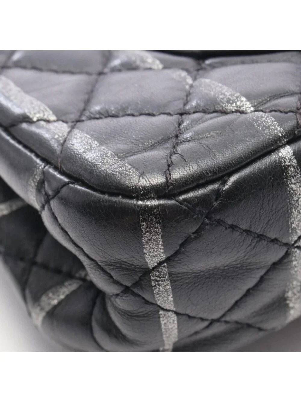 Chanel Shoulder Bag 2.55 Quilted Mademoiselle Chain Black Silver Leather Double